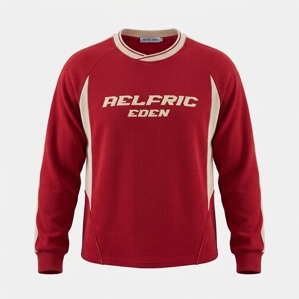Aelfric Eden Mens Red‎ Cream Paneled Logo Graphic Sweatshirt Size L Streetwear